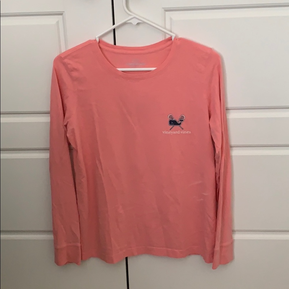 Vineyard vines pink long sleeve lacrosse shirt.
